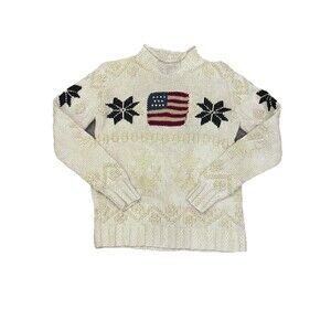 RARE Vtg 90s Ralph Lauren Polo Sport Nordic Aztec American Flag Sweater S